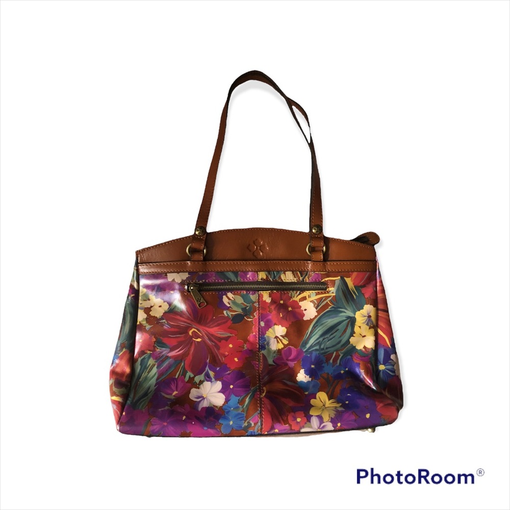Patricia Nash Floral Multicolor Canvas & Brown Leather Shoulder Bag